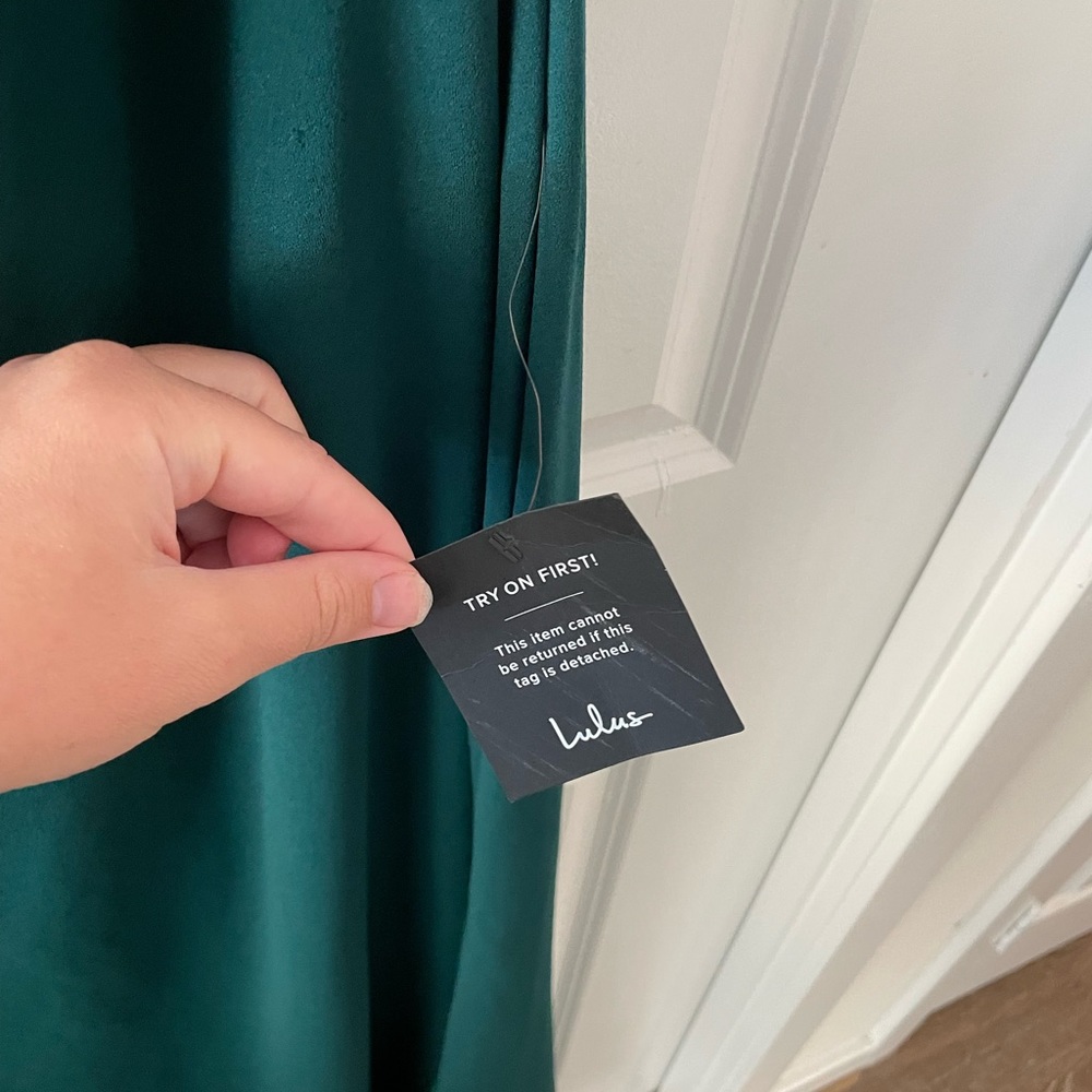 NWT Lulus Boastful Beauty Hunter Green One-Shoulder Mermaid Maxi Dress - Picture 3 of 5